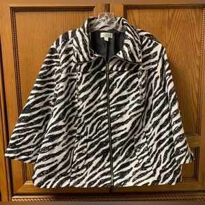 Studio Works Women’s Zebra Print Full Zip Coat Pockets Lined 3/4 Sleeve Size 3X